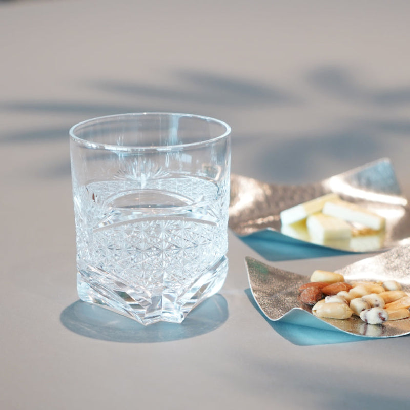 [ROCKS GLASS] WHISKEY GLASS BAMBOO LEAVES AND CHRYSANTHEMUM MESH | EDO KIRIKO | KAGAMI CRYSTAL