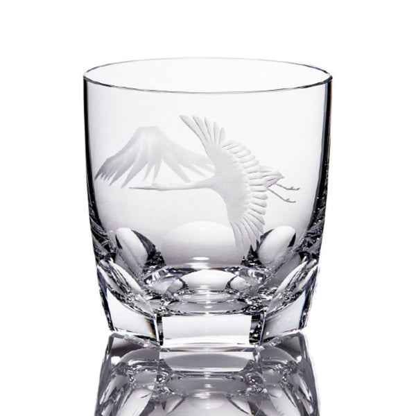 [ROCKS GLASS] WHISKEY GLASSES CRANE AND FUJI CLEAR | GRAVURE SCULPTURE | KAGAMI CRYSTAL