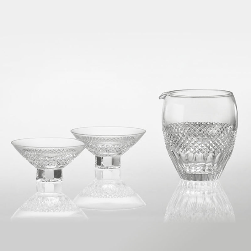 [SAKE BOTTLE] SAKE SET FISH SCALES | EDO KIRIKO | KAGAMI CRYSTAL