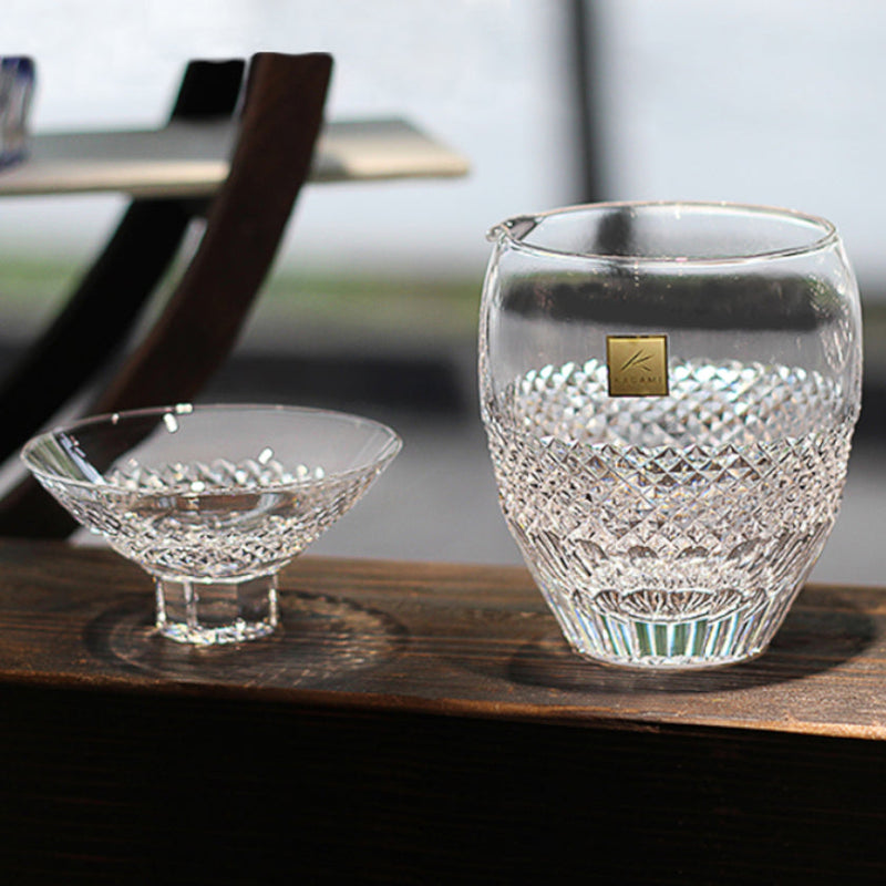 [SAKE BOTTLE] SAKE SET FISH SCALES | EDO KIRIKO | KAGAMI CRYSTAL