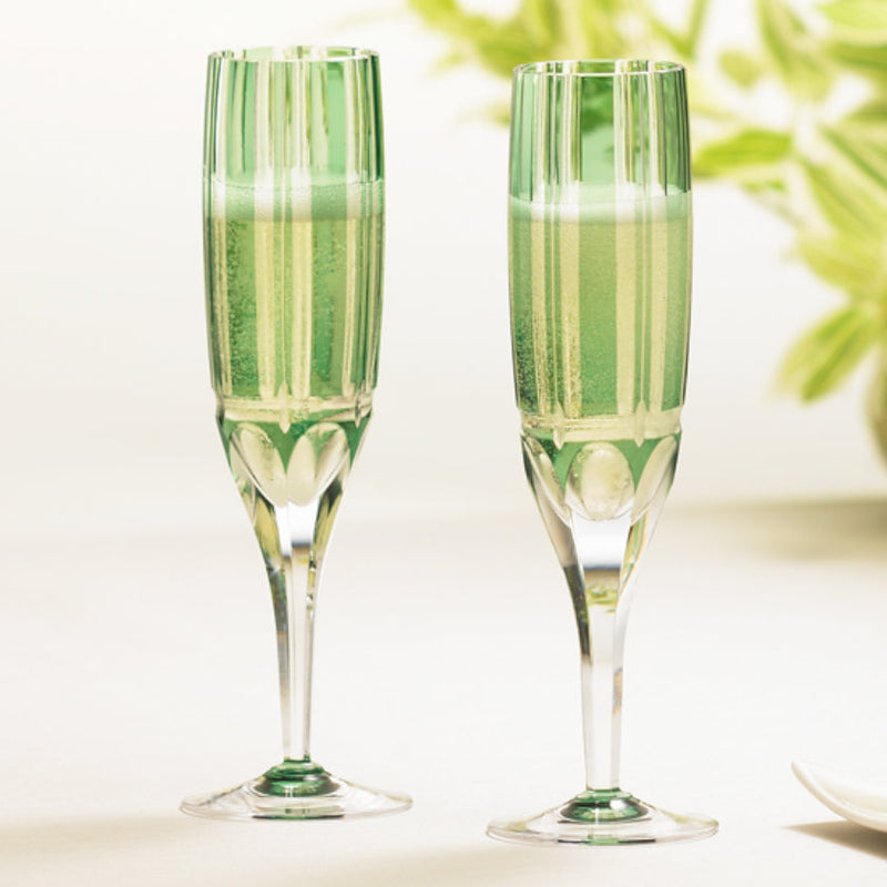 [GLASS] PAIR OF CHAMPAGNE GLASSES BAMBOO STEM SERIES | EDO KIRIKO | KAGAMI CRYSTAL