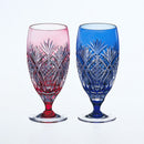 [GLASS] PAIR OF BEER GLASSES BAMBOO LEAVES & FISH SCALES | EDO KIRIKO | KAGAMI CRYSTAL