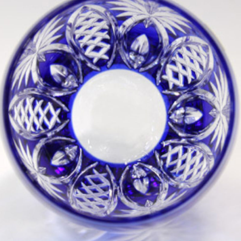 [ROCKS GLASS] WHISKEY GLASS BAMBOO FENCE & STAR (BLUE) | EDO KIRIKO | KAGAMI CRYSTAL