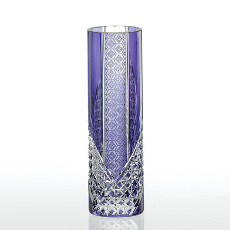 [VASE] SINGLE FLOWER VASE HEMP LEAVES & TETRAGONAL BASKET WEAVE | EDO KIRIKO | KAGAMI CRYSTAL