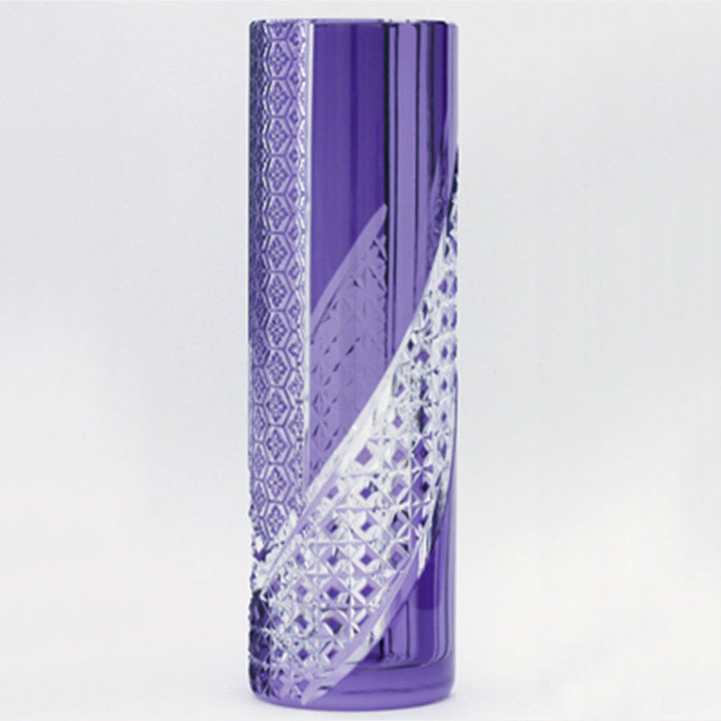 [VASE] SINGLE FLOWER VASE HEMP LEAVES & TETRAGONAL BASKET WEAVE | EDO KIRIKO | KAGAMI CRYSTAL