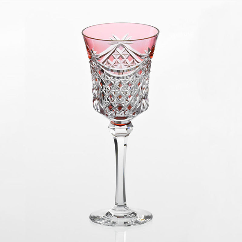 [GLASS] WINE GLASS DRAPE & TETRAGONAL BASKET WEAVE (RED) | EDO KIRIKO | KAGAMI CRYSTAL