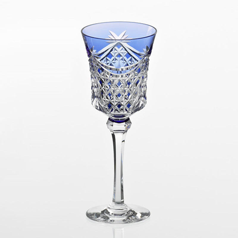 [GLASS] WINE GLASS DRAPE & TETRAGONAL BASKET WEAVE (BLUE) | EDO KIRIKO | KAGAMI CRYSTAL