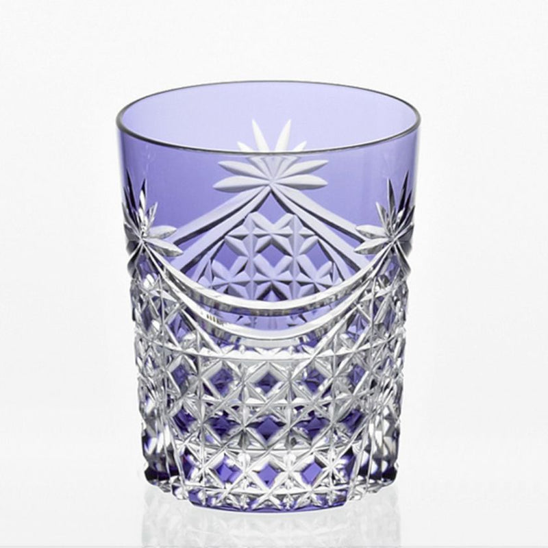 [ROCKS GLASS] WHISKEY GLASS DRAPE & TETRAGONAL BASKET WEAVE (PURPLE) | EDO KIRIKO | KAGAMI CRYSTAL