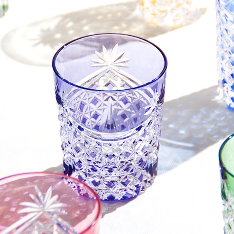 [ROCKS GLASS] WHISKEY GLASS DRAPE & TETRAGONAL BASKET WEAVE (PURPLE) | EDO KIRIKO | KAGAMI CRYSTAL