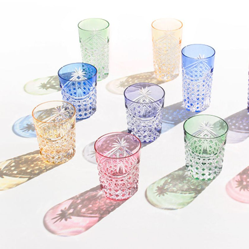 [ROCKS GLASS] WHISKEY GLASS DRAPE & TETRAGONAL BASKET WEAVE (PURPLE) | EDO KIRIKO | KAGAMI CRYSTAL