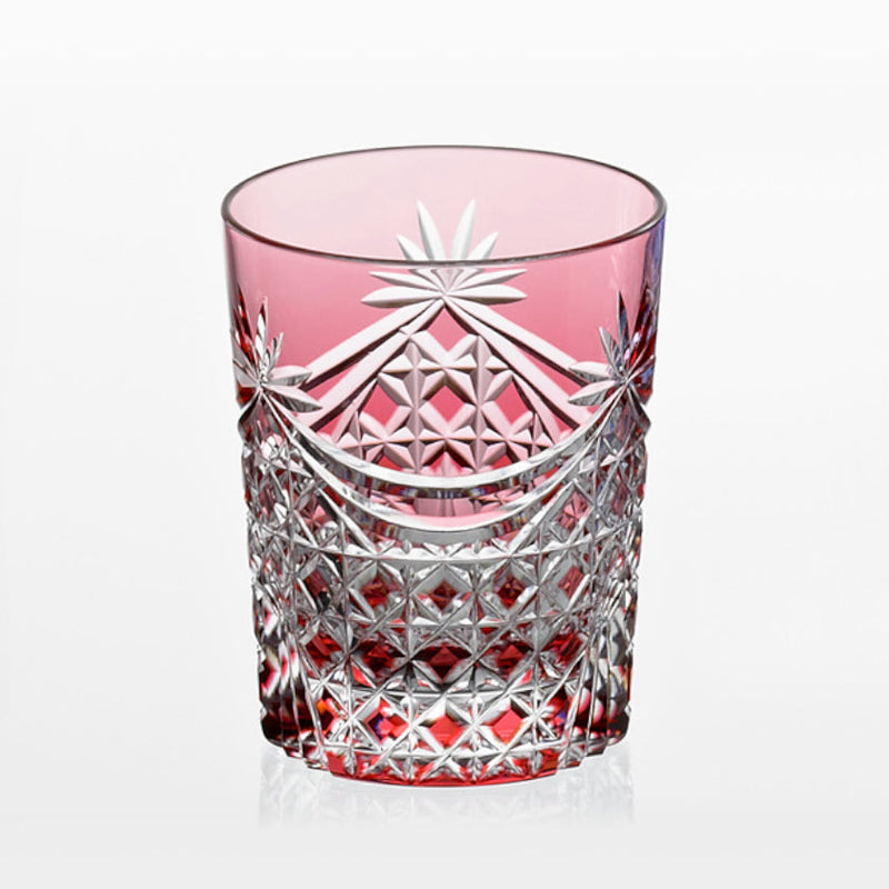 [ROCKS GLASS] WHISKEY GLASS DRAPE & TETRAGONAL BASKET WEAVE (RED) | EDO KIRIKO | KAGAMI CRYSTAL