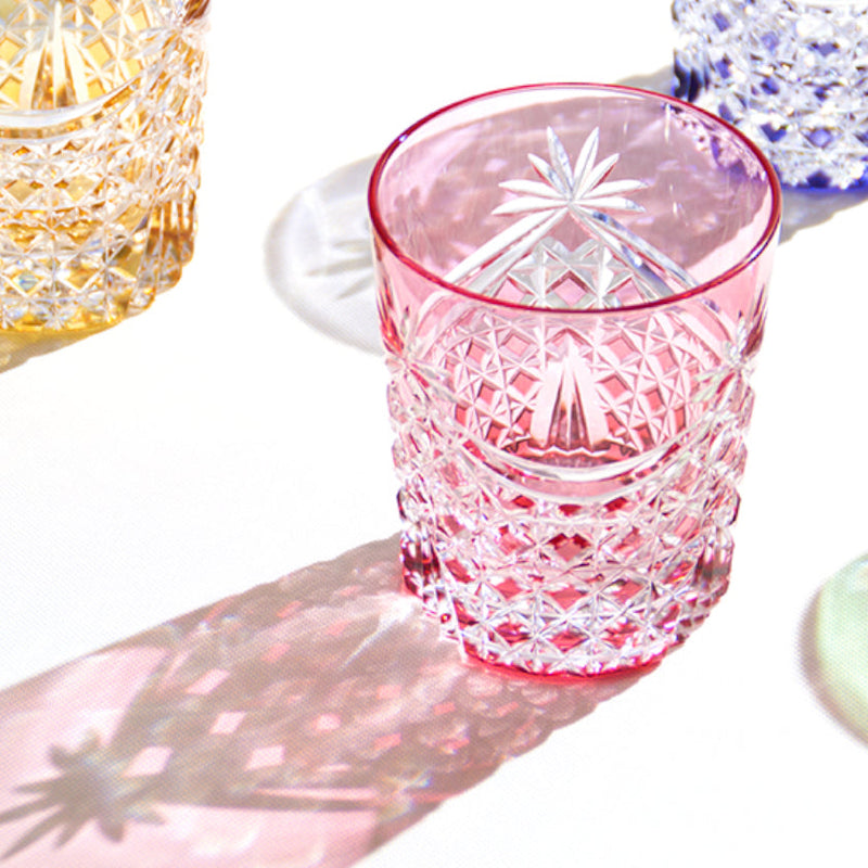 [ROCKS GLASS] WHISKEY GLASS DRAPE & TETRAGONAL BASKET WEAVE (RED) | EDO KIRIKO | KAGAMI CRYSTAL