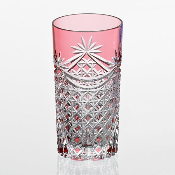 [GLASS] TUMBLER DRAPE & TETRAGONAL BASKET WEAVE (RED) | EDO KIRIKO | KAGAMI CRYSTAL