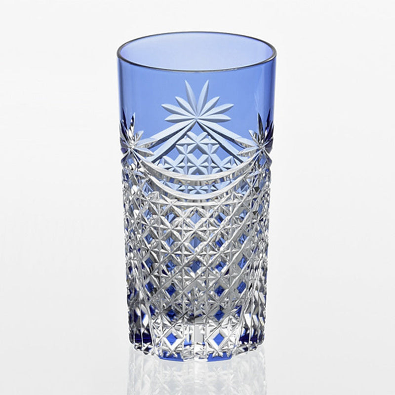 [GLASS] TUMBLER DRAPE & TETRAGONAL BASKET WEAVE (BLUE) | EDO KIRIKO | KAGAMI CRYSTAL