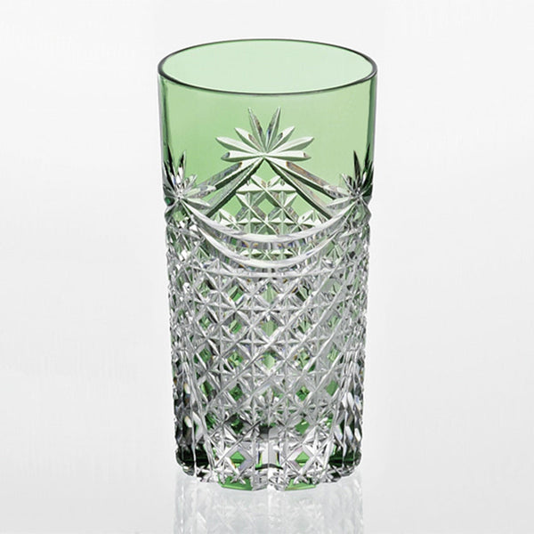 [GLASS] TUMBLER DRAPE & TETRAGONAL BASKET WEAVE (GREEN) | EDO KIRIKO | KAGAMI CRYSTAL