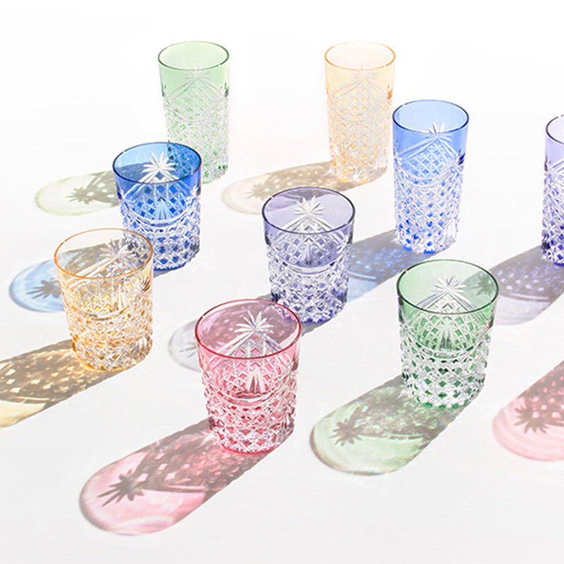 [GLASS] TUMBLER DRAPE & TETRAGONAL BASKET WEAVE (GREEN) | EDO KIRIKO | KAGAMI CRYSTAL