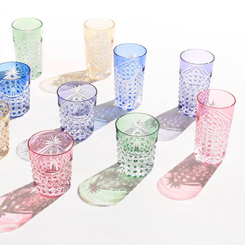 [GLASS] TUMBLER DRAPE & TETRAGONAL BASKET WEAVE (PURPLE) | EDO KIRIKO | KAGAMI CRYSTAL