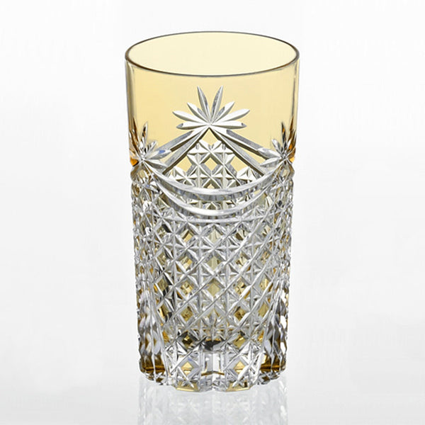 [GLASS] TUMBLER DRAPE & TETRAGONAL BASKET WEAVE (YELLOW) | EDO KIRIKO | KAGAMI CRYSTAL