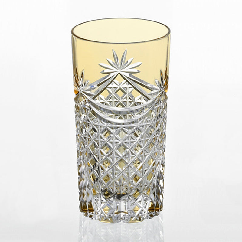 [GLASS] TUMBLER DRAPE & TETRAGONAL BASKET WEAVE (YELLOW) | EDO KIRIKO | KAGAMI CRYSTAL