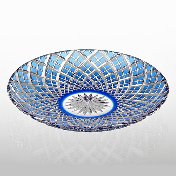 [LARGE PLATE (PLATTER)] LAYERED BAMBOO FENCE (BLUE) | EDO KIRIKO | KAGAMI CRYSTAL