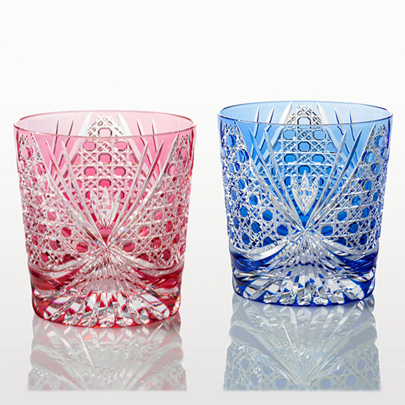 [ROCKS GLASS] PAIR OF WHISKY GLASSES TASUKI (SASH) | EDO KIRIKO | KAGAMI CRYSTAL