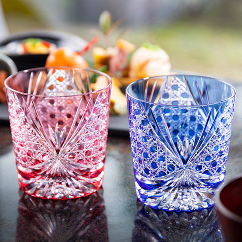 [ROCKS GLASS] PAIR OF WHISKY GLASSES TASUKI (SASH) | EDO KIRIKO | KAGAMI CRYSTAL