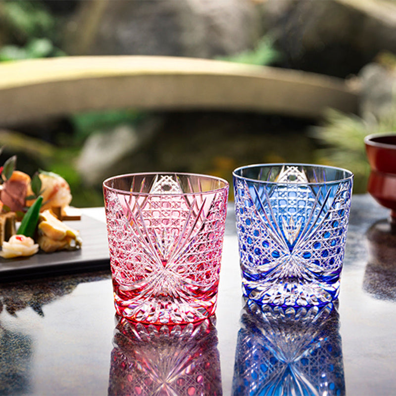 [ROCKS GLASS] PAIR OF WHISKY GLASSES TASUKI (SASH) | EDO KIRIKO | KAGAMI CRYSTAL