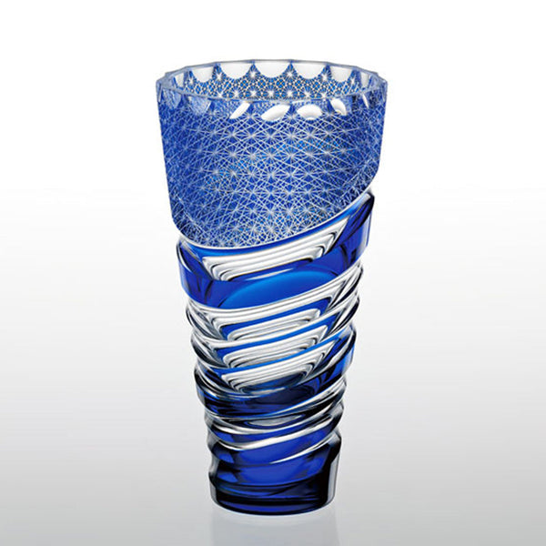 [VASE] SHIMMERING AQUA BY SATOSHI NABETANI MASTER OF TRADITIONAL CRAFTS | EDO KIRIKO | KAGAMI CRYSTAL