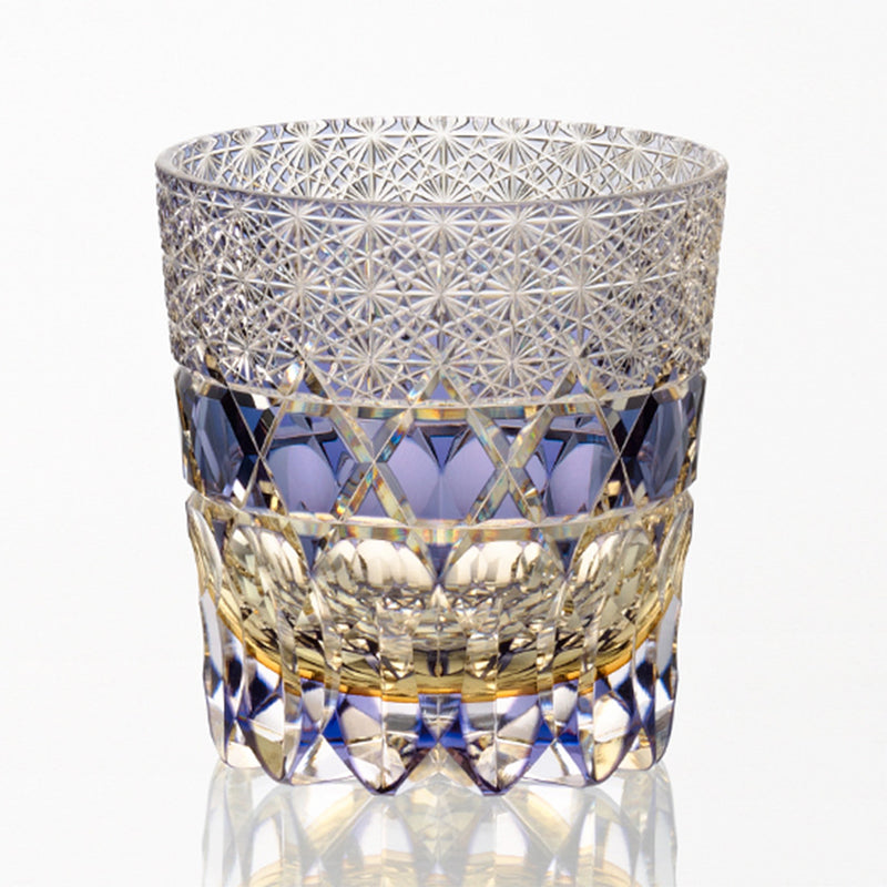 [ROCK GLASS] WHISKEY GLASS KASANEIROME SHIHOU BY TOMOKAZU NOGUCHI MASTER OF TRADITIONAL CRAFTS | EDO KIRIKO | KAGAMI CRYSTAL