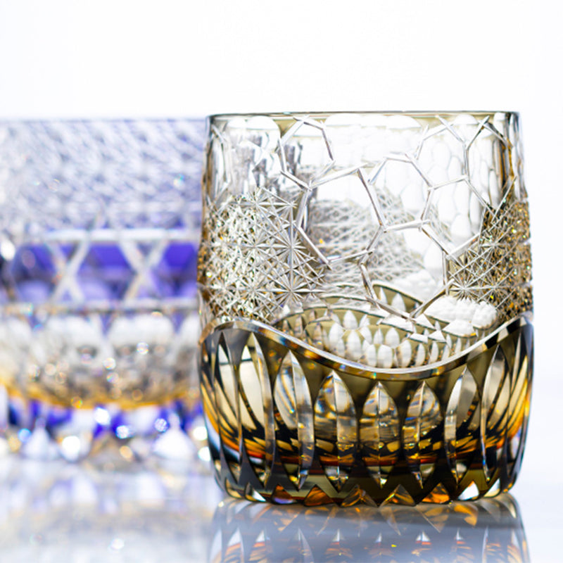 [ROCK GLASS] WHISKEY GLASS KASANEIROME HYOUKOU BY TOMOKAZU NOGUCHI MASTER OF TRADITIONAL CRAFTS | EDO KIRIKO | KAGAMI CRYSTAL