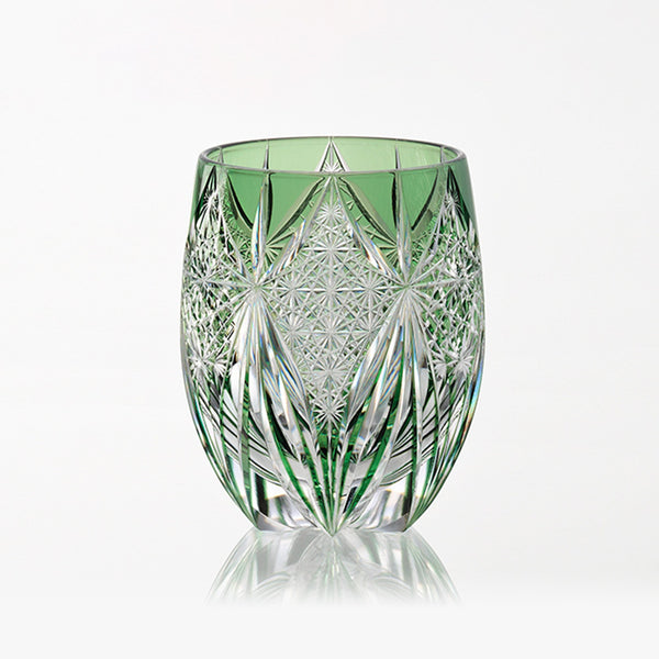 [ROCK GLASS] WHISKEY GLASS SUBARU (GREEN) BY TATSUYA NEMOTO MASTER OF TRADITIONAL CRAFTS | EDO KIRIKO | KAGAMI CRYSTAL