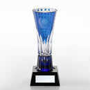 [TROPHY] TROPHY (BLUE) BAMBOO LEAVES & TETRAGONAL BASKET WEAVE | EDO KIRIKO | KAGAMI CRYSTAL