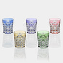 [ROCKS GLASS] SET OF 5 GLASSES DRAPE & TETRAGONAL BASKET WEAVE | EDO KIRIKO | KAGAMI CRYSTAL