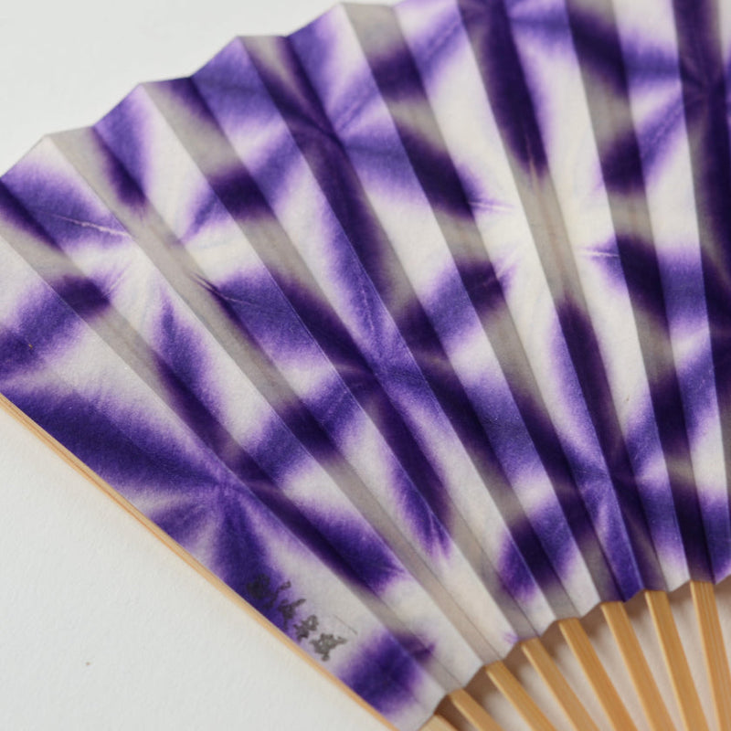 [Hand Fan] SEKKA SHIBORI (flower pattern like snowflakes) Purple for Women |Kurotani Washi Paper | Kurotani Washi Cooperative Group