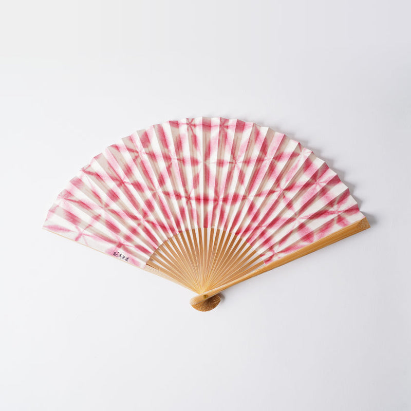 [Hand Fan] SEKKA SHIBORI (flower pattern like snowflakes) Pink for Women |Kurotani Washi Paper | Kurotani Washi Cooperative Group