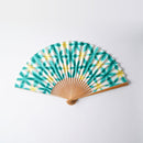 [Hand Fan] SEKKA SHIBORI (flower pattern like snowflakes) Green for Women |Kurotani Washi Paper | Kurotani Washi Cooperative Group