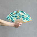 [Hand Fan] SEKKA SHIBORI (flower pattern like snowflakes) Green for Women |Kurotani Washi Paper | Kurotani Washi Cooperative Group