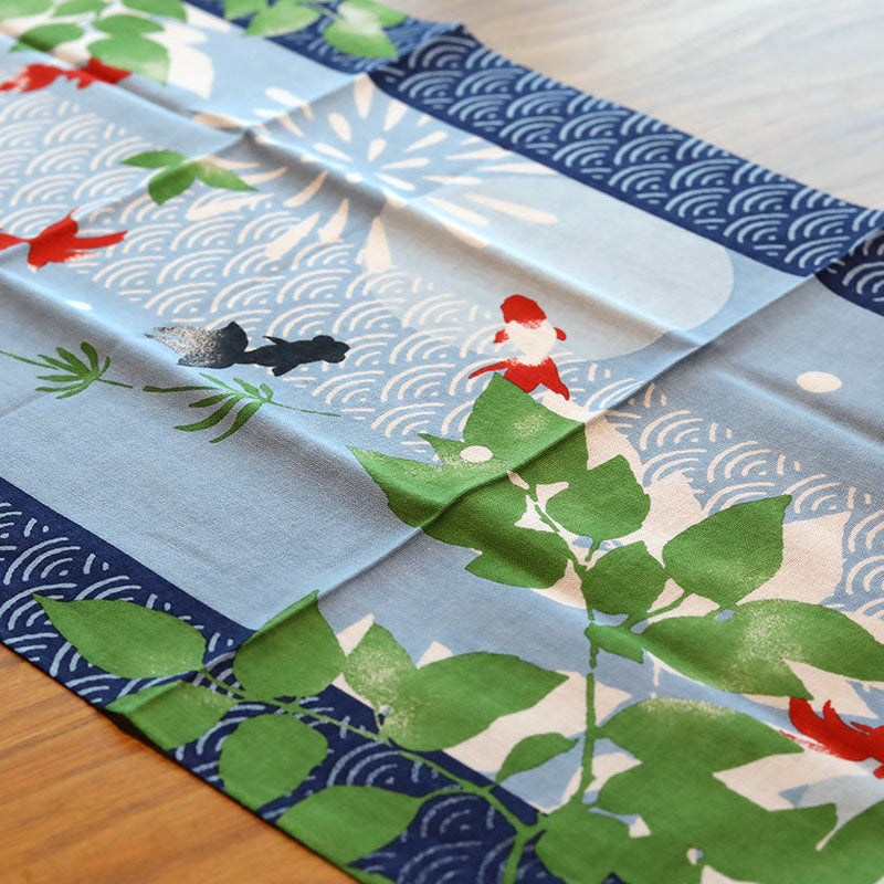 [Towels] Tenugui  Blue Wave Pattern and Goldfish | Yokohama Dyeing | HAMAMONYO