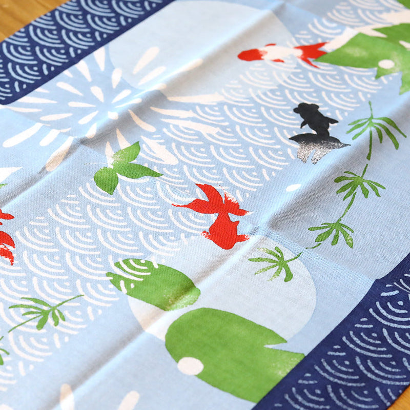 [Towels] Tenugui  Blue Wave Pattern and Goldfish | Yokohama Dyeing | HAMAMONYO