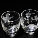 [EDO KIRIKO] "MT. FUJI" AND "CRANE" "CHERRY BLOSSOM" SAKE GLASS | TABLEAU