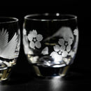 [EDO KIRIKO] "MT. FUJI" AND "CRANE" "CHERRY BLOSSOM" SAKE GLASS | TABLEAU