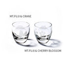 [EDO KIRIKO] "MT. FUJI" AND "CRANE" "CHERRY BLOSSOM" SAKE GLASS | TABLEAU