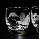 [EDO KIRIKO] "MT. FUJI" AND "CRANE" "CHERRY BLOSSOM" SAKE GLASS | TABLEAU