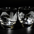 [EDO KIRIKO] "MT. FUJI" AND "CRANE" "CHERRY BLOSSOM" SAKE GLASS | TABLEAU