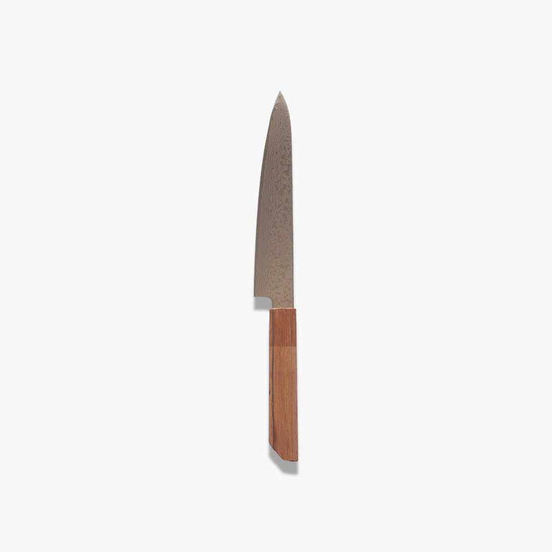COBALT STAINLESS INTERRUPT 69 LAYER DAMASCUS PETTY KNIFE 150MM OAK OCTAGONAL PATTERN -KAKISHIBU FINISH-, Sakai Knives