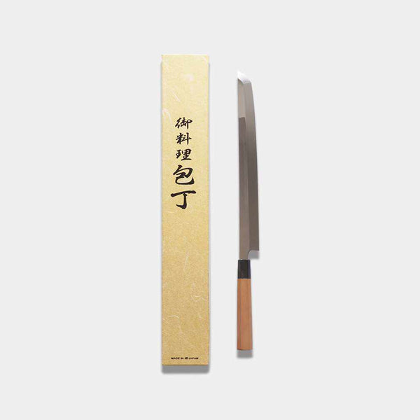 GOH UMANOSUKE YOSHIHIRO SHIRAJI STEEL WATER-GRILLED HONYAKI TIP MARU OCTOPUS KNIFE 330MM MIRROR SURFACE WAVE FLOATING 1ST PLACE OCTAGONAL PATTERN, Sakai Knives