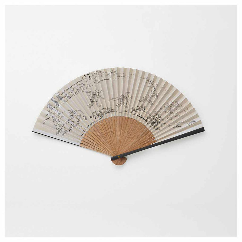 MEN'S PAPER FAN BIRD AND BEAST CARICATURE LIGHT GRAY [HAND FAN]