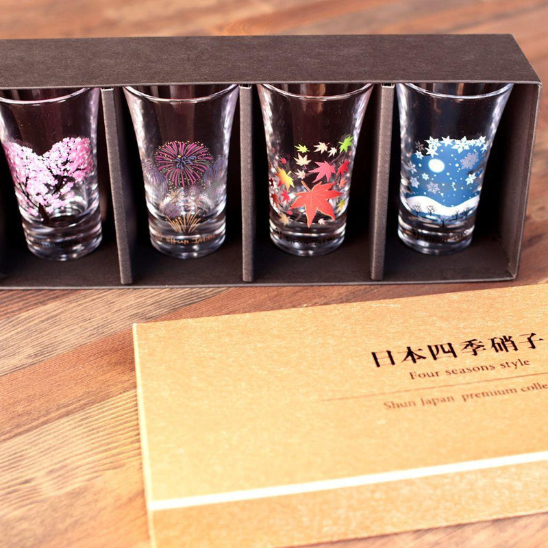 FOUR SEASONS MAGIC COLOR CHANGING TENKAI (4 PIECES), Sake Glass, Mino Ware