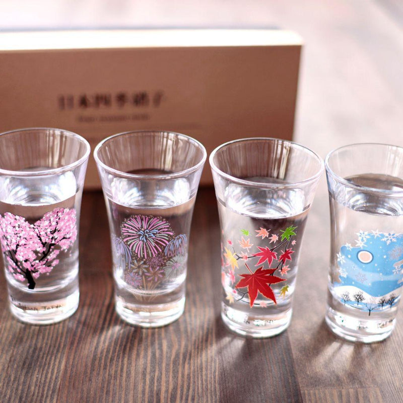 FOUR SEASONS MAGIC COLOR CHANGING TENKAI (4 PIECES), Sake Glass, Mino Ware