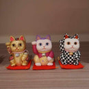 MANEKI NEKO ,CHECKERED PATTERN BLACK (S), Beckoning Lucky Cat, Edo Art Dolls